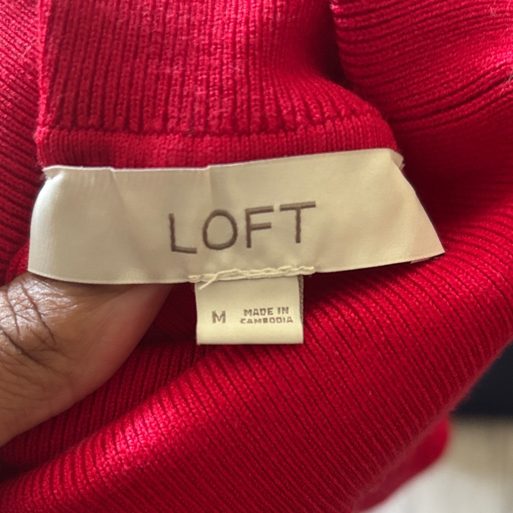LOFT Red Ribbed Turtleneck Blouse - Picture 3 of 3